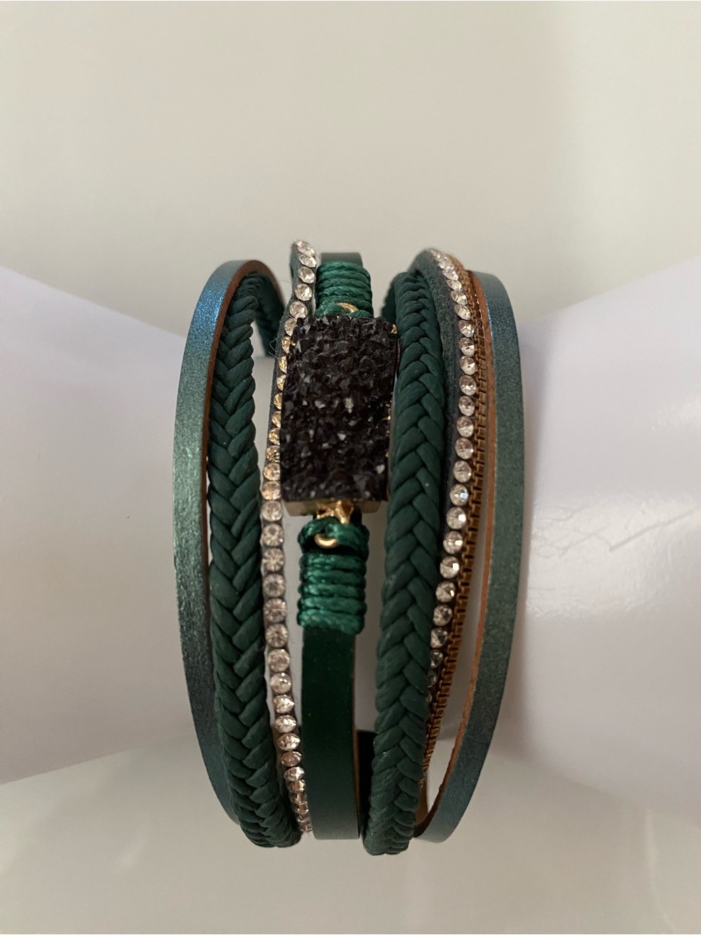 Green Multi-Strand Druzy Wrap Bracelet